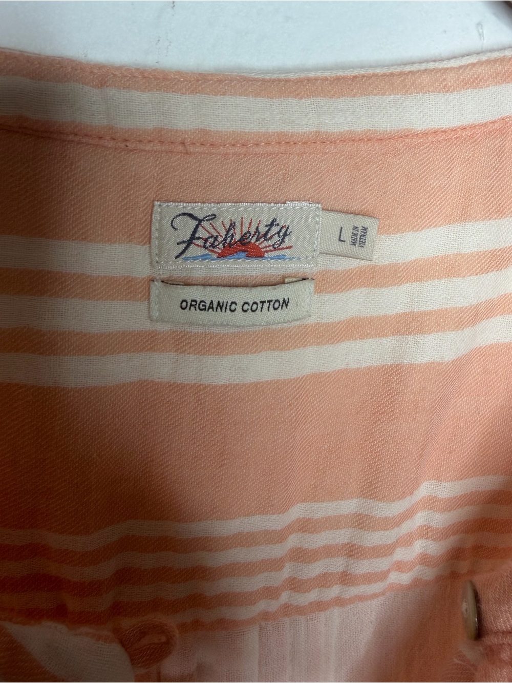 Faherty Dress Large Orange Striped Isha Organic Cotton Gauze Sleeveless Pockets. - Picture 5 of 6